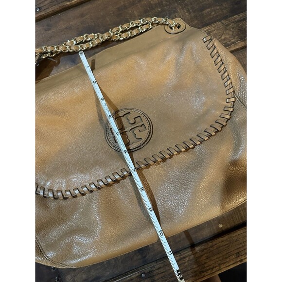 Tory Burch Marion Whipstitch Saddle Bag Tan Leather 2-way Bag Soft - Picture 10 of 10